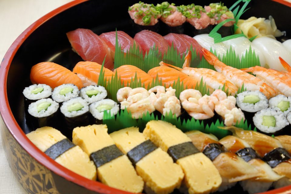 Sushi on a special sushi plate