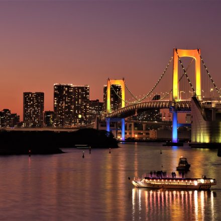 ライトアップされたレインボーブリッジと東京の夜景